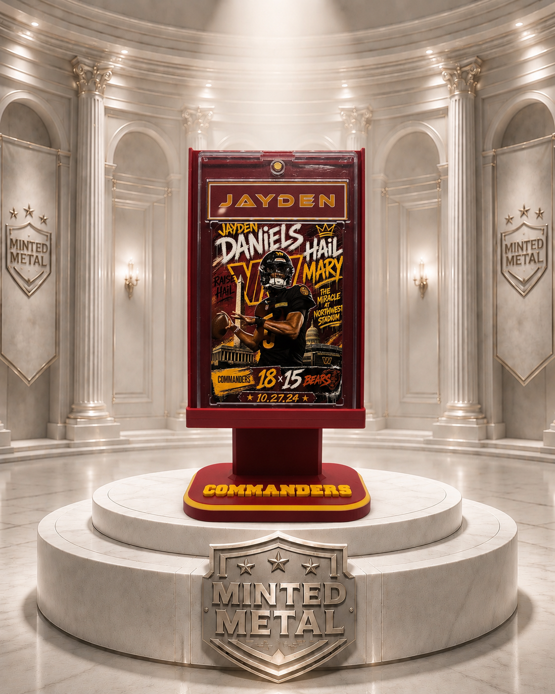 Jayden Daniels “Hail Mary” Minted Metal Card Display Stand
