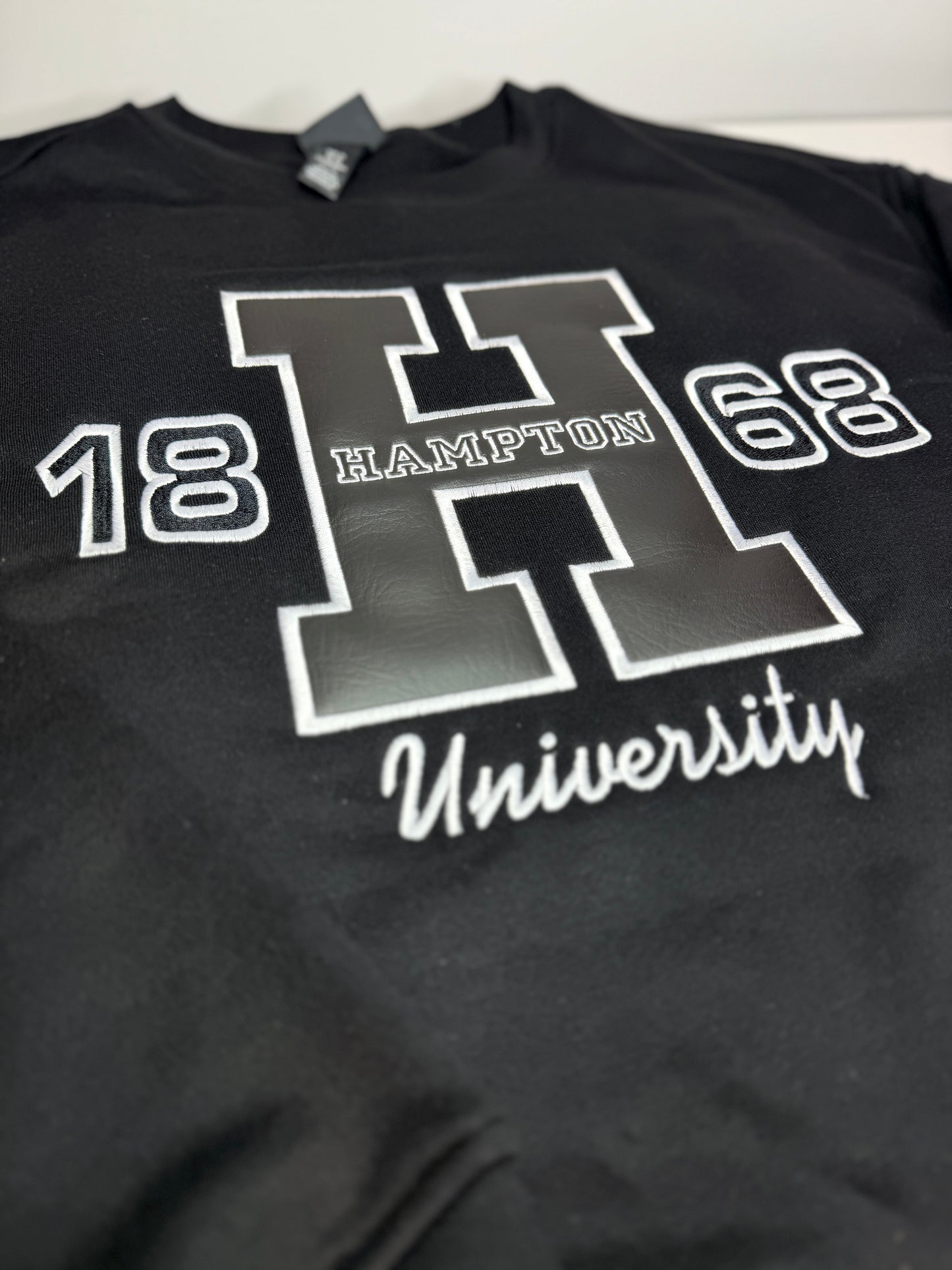Hampton University Leather Emblem Sweatshirt