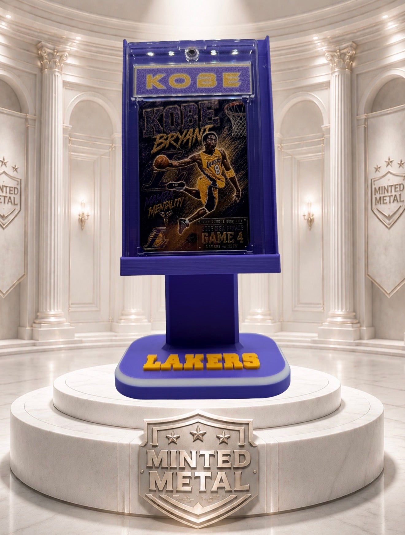 Kobe Bryant “The Windmill” – 2002 NBA Finals Game 4 – Minted Metal Card Display Stand