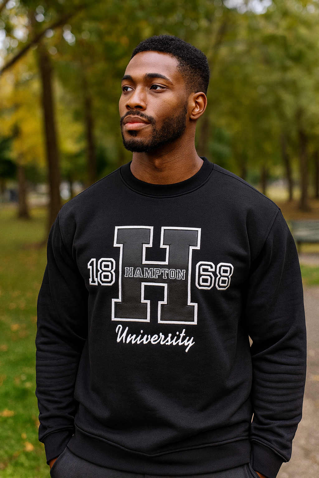 Hampton University Leather Emblem Sweatshirt